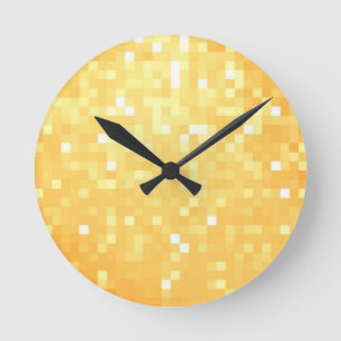 Golden Pixel Sparkle Runde Wanduhr