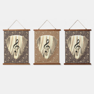 Golden Plectron - Stilvolles Design für Musikliebh Wandteppich Mit Holzrahmen
