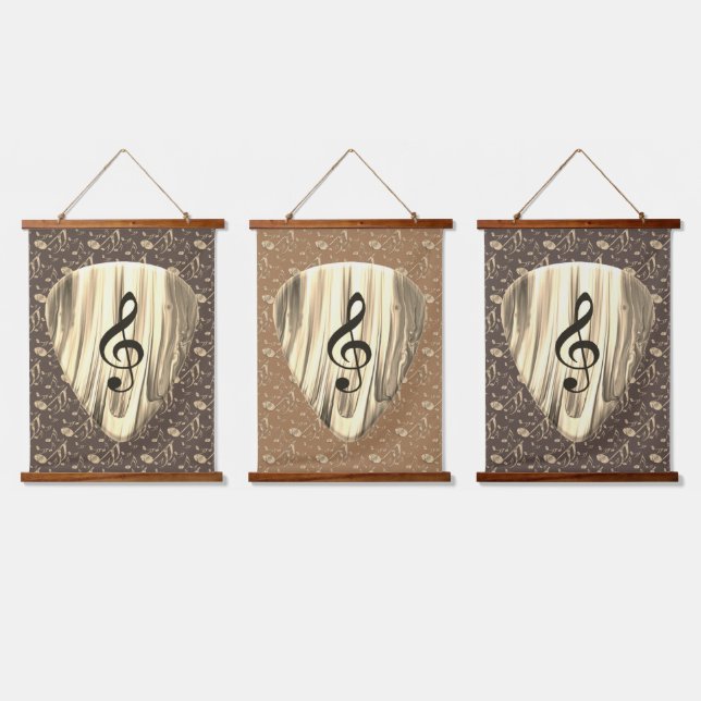 Golden Plectron - Stilvolles Design für Musikliebh Wandteppich Mit Holzrahmen (Dreifach)
