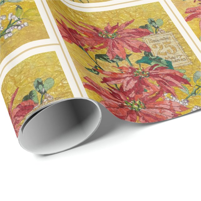 Golden Poinsettia | Fine Art Christmas Gift Wrap Geschenkpapier (Rolleneckpunkt)