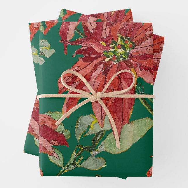 Golden Poinsettia | Fine Art Christmas Red Geschenkpapier Set (Beispiel)
