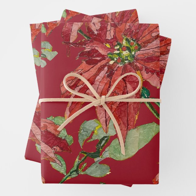 Golden Poinsettia | Fine Art Christmas Red Geschenkpapier Set (Beispiel)