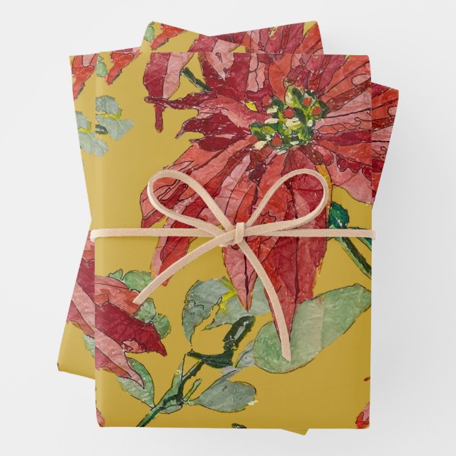 Golden Poinsettia | Fine Art Christmas Red Geschenkpapier Set (Beispiel)