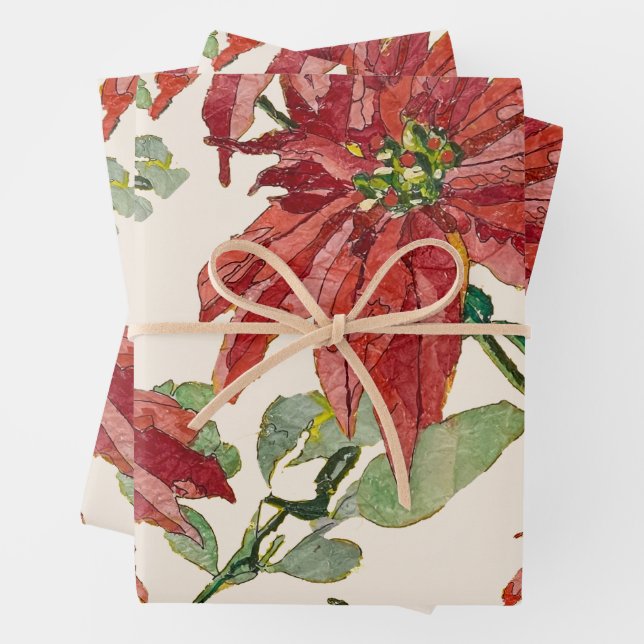 Golden Poinsettia | Fine Art Christmas Red Geschenkpapier Set (Beispiel)