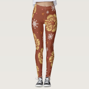 Golden Poinsettia & Snowflake Leggings