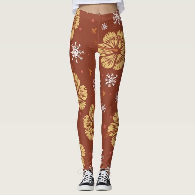 Golden Poinsettia & Snowflake Leggings (Vorderseite)