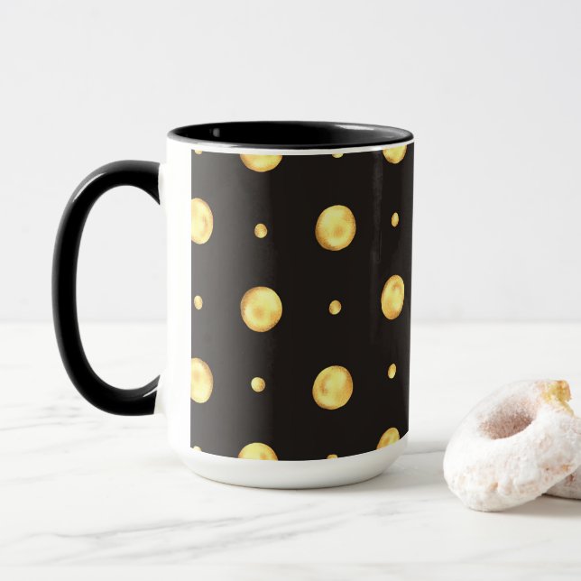 Golden Polka Dot Two-Tone Mug, 15 oz Tasse (Mit Donut)