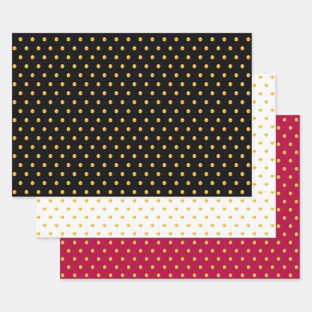 Golden Polka Dots Confetti auf schwarz, rot und we Geschenkpapier Set (Set)