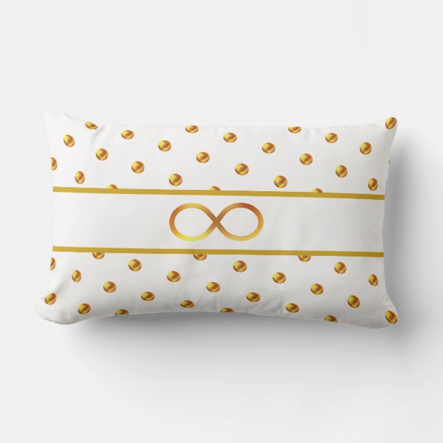 Golden Polka Dots & Infinity Symbol auf Weiß Lendenkissen (Vorderseite)