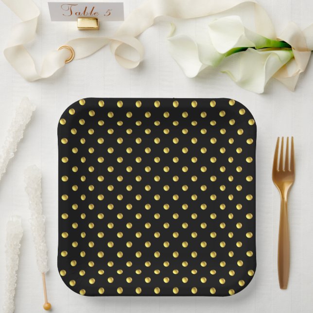 Golden Polka Dots on Black Pappteller (Hochzeit)