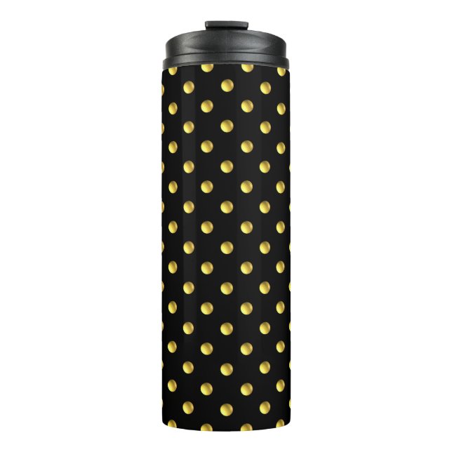 Golden Polka Dots on Black Thermosbecher (Vorderseite)