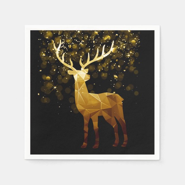 Golden Polygon Geometric Deer Holiday Serviette (Vorderseite)