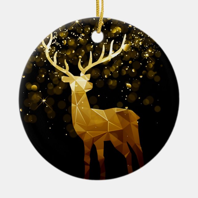 Golden Polygon Geometric Deer Personalisiert Keramik Ornament (Vorne)