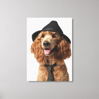 Golden Poodle Hund mit Hut und Krawatte Leinwanddruck