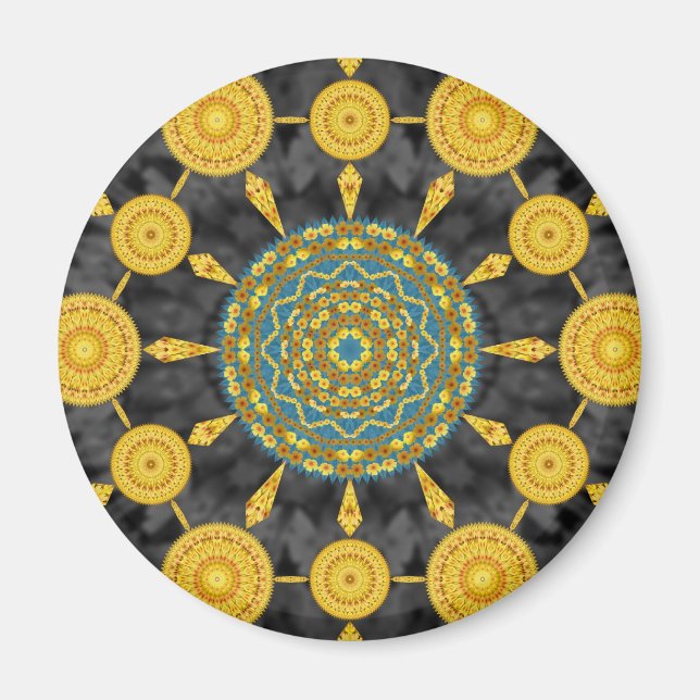 Golden Poppies Mandala Array Round Magnet (Vorne)