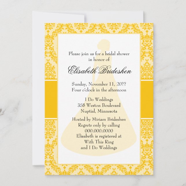 Golden Poppy Damask Brautparty Einladung (Vorderseite)