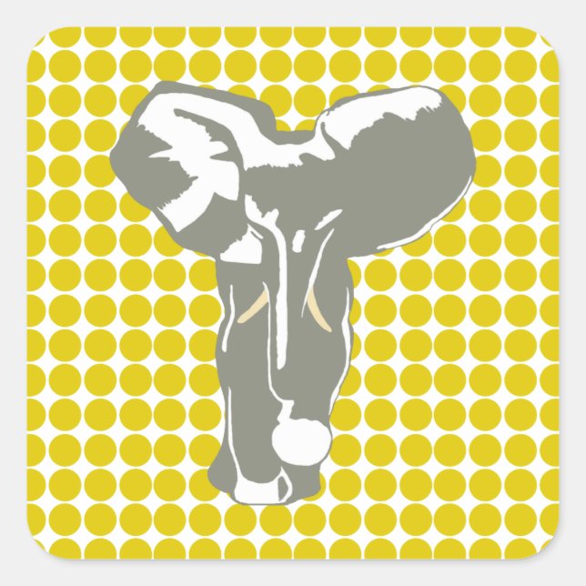Golden Poppy Safari Dot mit Pop Art Elephant Quadratischer Aufkleber (Vorderseite)