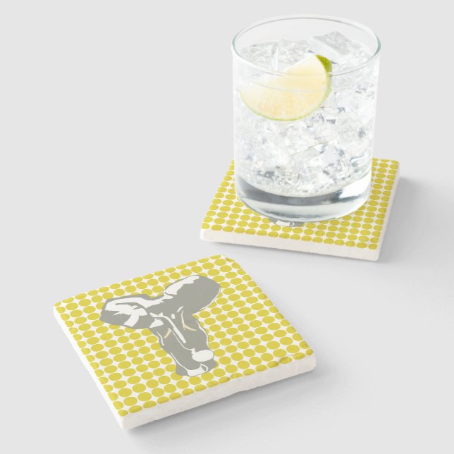 Golden Poppy Safari Dot mit Pop Art Elephant Steinuntersetzer (Seitenansicht)