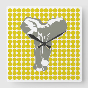 Golden Poppy Safari Dot with Pop Art Elephant Quadratische Wanduhr