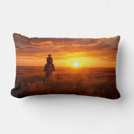 Golden Prairie Cowboy Sunset Farmhouse Art Lendenkissen