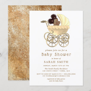 Golden Pram Niedlich Baby Gold Baby Dusche Einladung