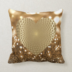 Golden Prismatic Heart Bokeh Imitats Glitzer Kissen