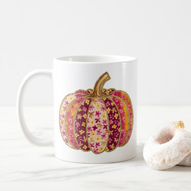 Golden Pumpkin & Floral Delight Coffee Tasse (Mit Donut)