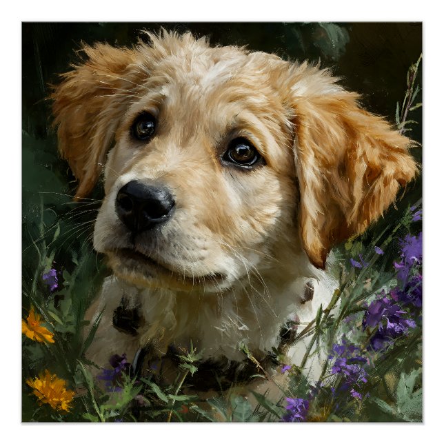 Golden Puppy Wildflower Blick Poster (Vorderseite)
