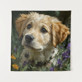 Golden Puppy Wildflower Blick Wandteppich