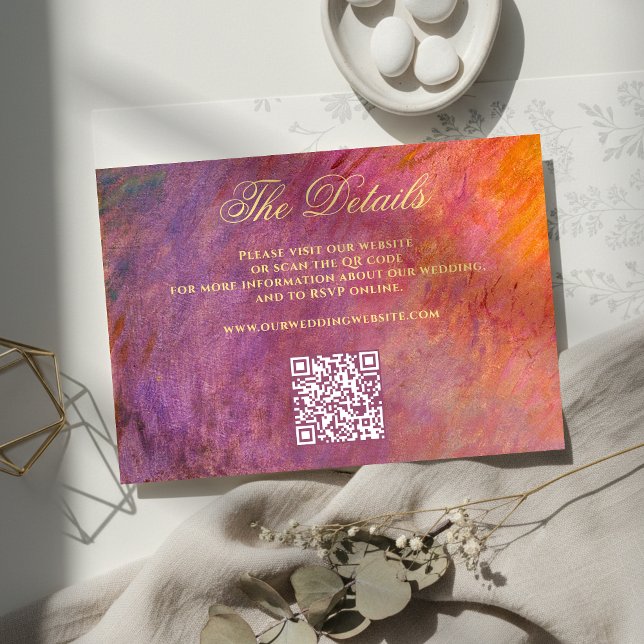 Golden Purple Sunset Sky Monet Art Wedding Website Begleitkarte (Von Creator hochgeladen)