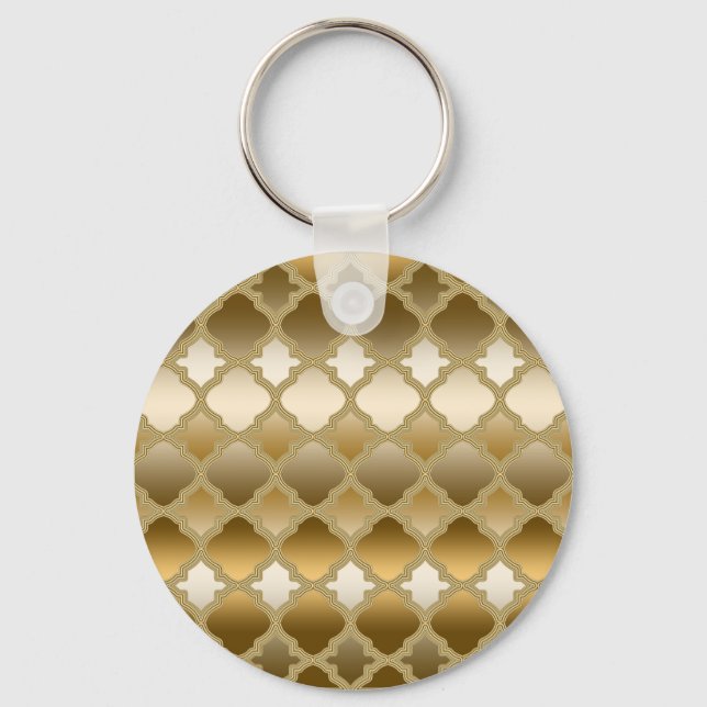 Golden Quatrefoil marokkanisches Gittermuster Schlüsselanhänger (Vorderseite)