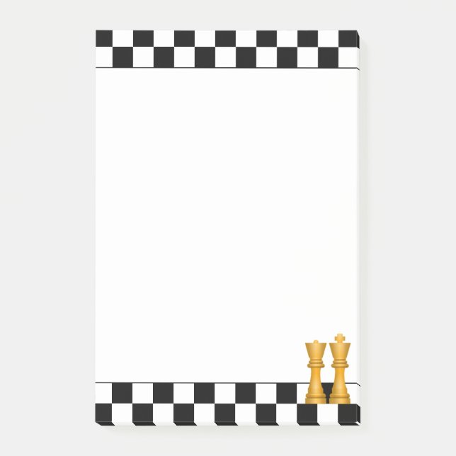 Golden Queen & King auf Black & White Schach Post- Post-it Klebezettel (Vorderseite)