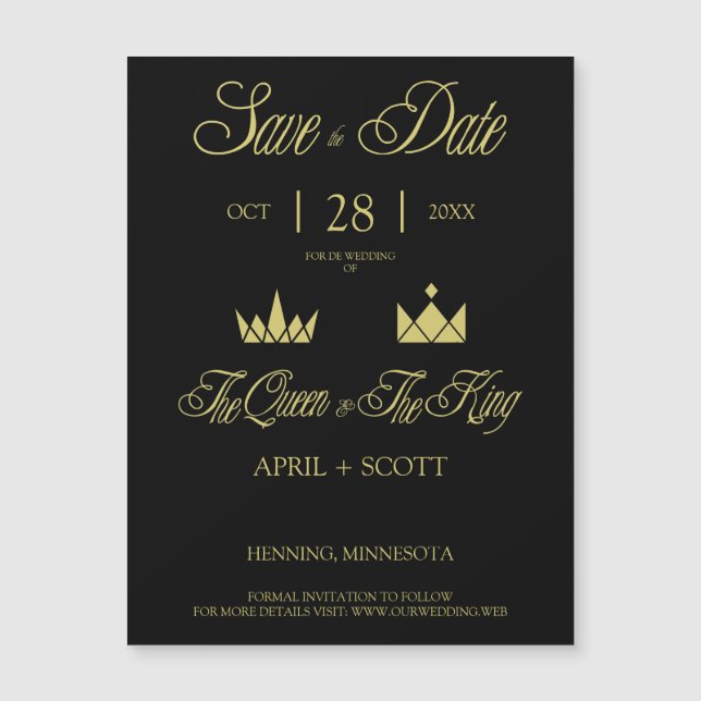 Golden Queen & King Crowns for Wedding Magnetkarte (Vorderseite)