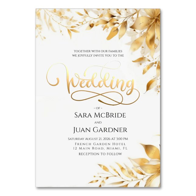 Golden Radiance Botanical Wedding Invitation Card Tischnummer (Vorderseite)