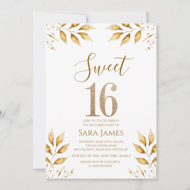 Golden Radiance Sweet 16 Invitation Einladung (Vorderseite)