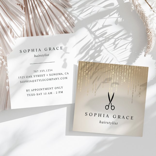 Golden Rain Fairstylist Schere Quadratische Visitenkarte (Von Creator hochgeladen)
