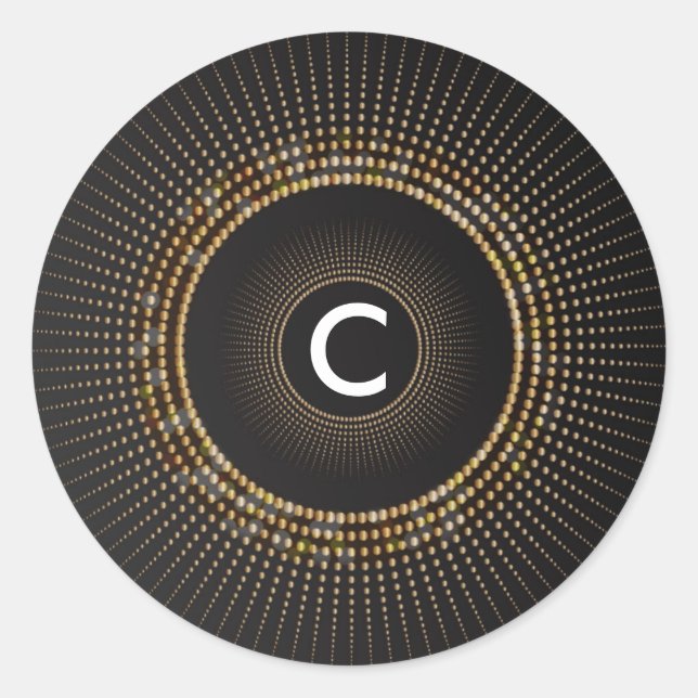 Golden Rays Chic Glamour Monogram Initial Stickers (Vorderseite)