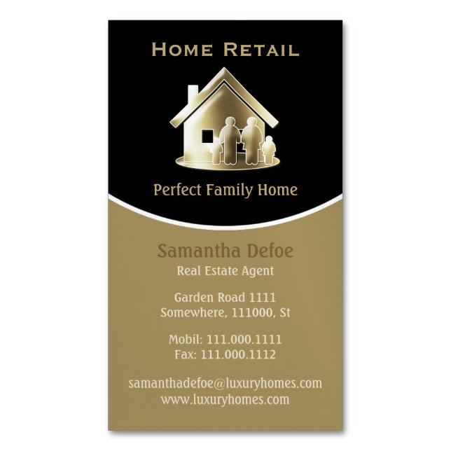 Golden Real Anwesen Agent Perfect Family Zuhause Magnetische Visitenkarte (Vorderseite Vertikal)