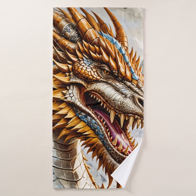 Golden Realistic Dragon Poster Badehandtuch (Badehandtuch)