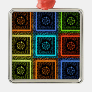 Golden Red Blue Green Masai Traditionelle Farben Silbernes Ornament