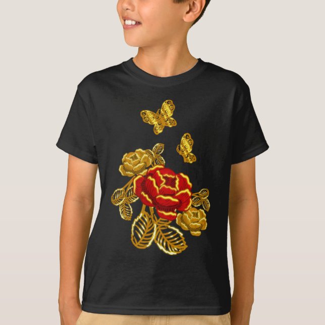 Golden Red Butterfly Blume Pflanze Florist Geschen T-Shirt (Vorderseite)