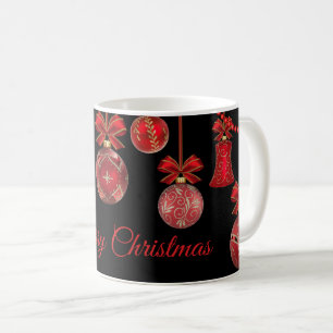 Golden Red Christmas Ornaments Black Kaffeetasse