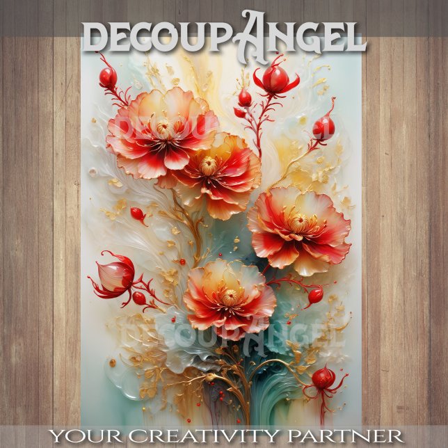 Golden Red Floral Elegante - Decoupage - Seidenpapier (Von Creator hochgeladen)