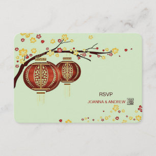 Golden Red Lanterns Cherry Tree Fu Chinesisches UA RSVP Karte