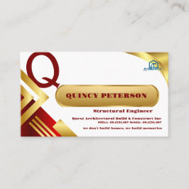 Golden & Red Layers Monogram Initial Founder CEO Visitenkarte