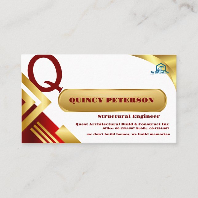 Golden & Red Layers Monogram Initial Founder CEO Visitenkarte (Vorderseite)