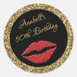 Golden Red Lips 50. Geburtstagskleber Runder Aufkleber