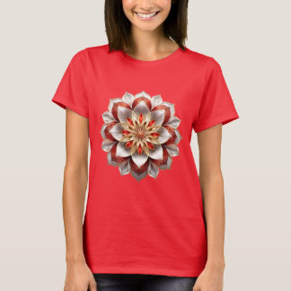 Golden Red Mandala - Elegante Floral Symmetry T-Shirt