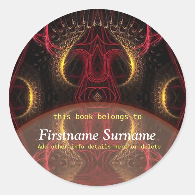 Golden Red Mushroom Fraktal Art Buchzeichen Sticke Runder Aufkleber (Vorderseite)