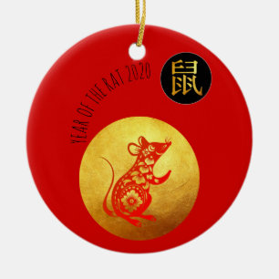 Golden Red Rat Papercut Chinesisches Neujahr 2020  Keramik Ornament